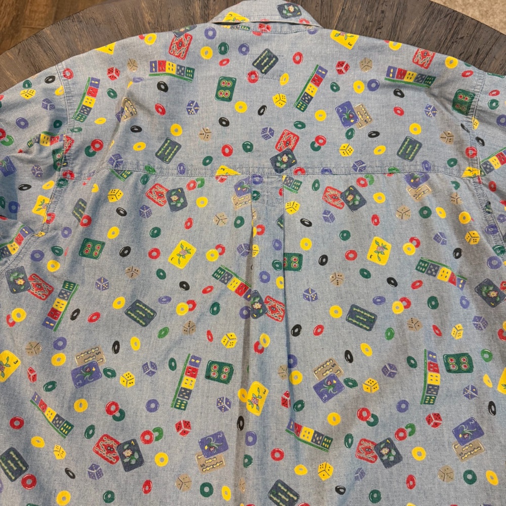 Vintage 90s Lizwear Chambray Shirt – Dice, Domino & Game Print – Size L - Picture 5 of 13